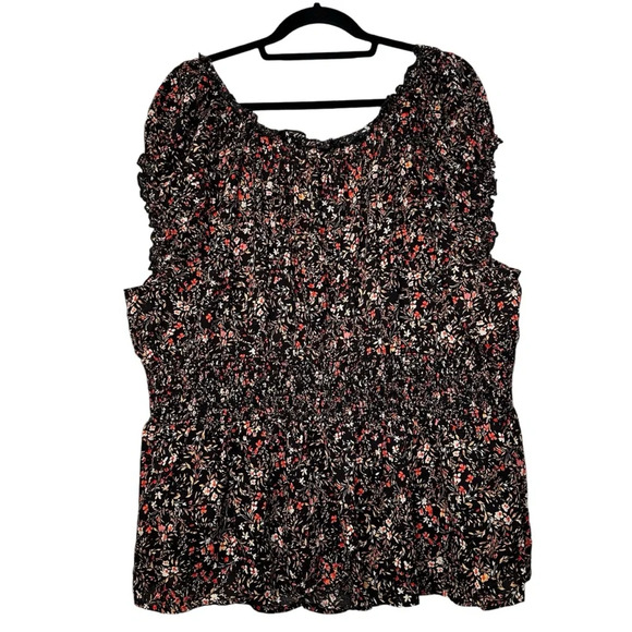 Old Navy 4x Black Floral Print Puff Sleeve Smocked Peplum Blouse - Picture 2 of 8